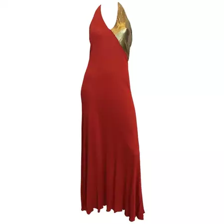 Giorgio Sant'Angelo 1970's Red Jersey Halter Dress For Sale at 1stDibs