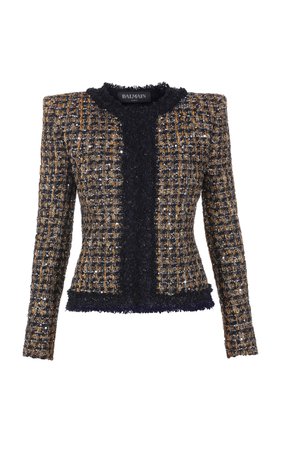 Collarless Metallic Tweed Jacket by Balmain | Moda Operandi