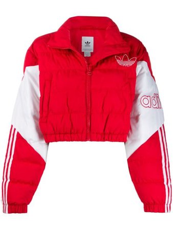 Red Adidas Padded Cropped Jacket | Farfetch.com