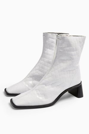 MAJA White Crocodile Sock Boots | Topshop