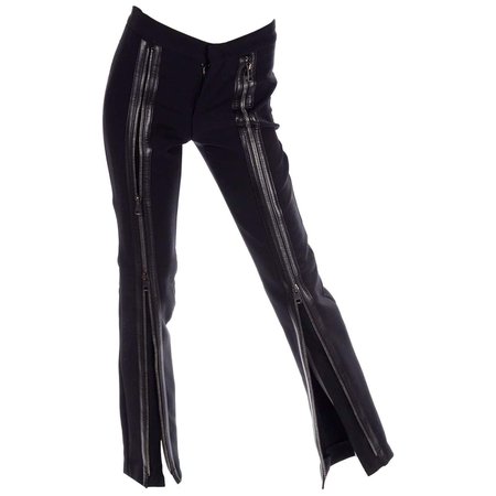 Tom Ford Gucci F/W 2001 Runway Black Wool Zipper Pants with Leather Trim
