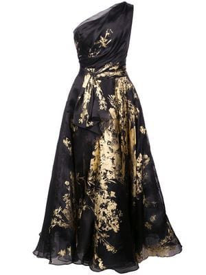 black dress/gown gold + black marchesa