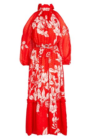 Floral Print Cold Shoulder Dress with Fil Coupé Silk Gr. IT 38