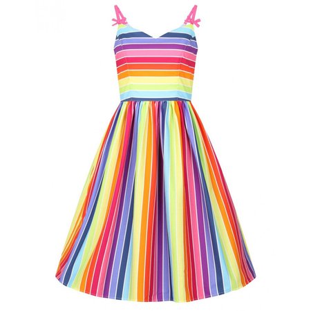 Rainbow Print Summer 50s Swing Dress - Pretty Kitty Fashion