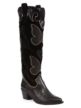 Sophia Webster Shelby Butterfly Knee-High Leather Cowboy Boots | SaksFifthAvenue