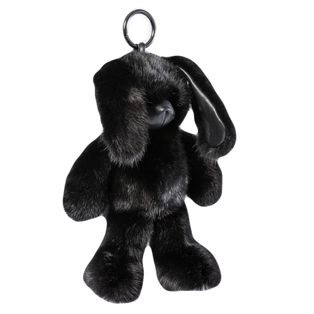 Black rabbit , black mink fur bunny keychain, bag charm, fluffy bunny