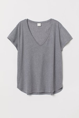V-neck Cotton T-shirt - Dark gray melange - Ladies | H&M CA