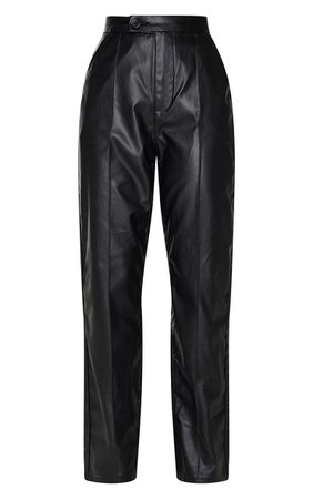 Black Faux Leather Pintuck Detail Straight Leg Pants | PrettyLittleThing