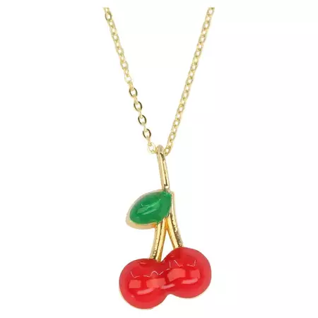 14K Gold Cherry Necklace, Enamel Fruit Necklace For Sale at 1stDibs | vivienne westwood cherry necklace, vivienne westwood strawberry necklace, vivienne westwood cherry earrings