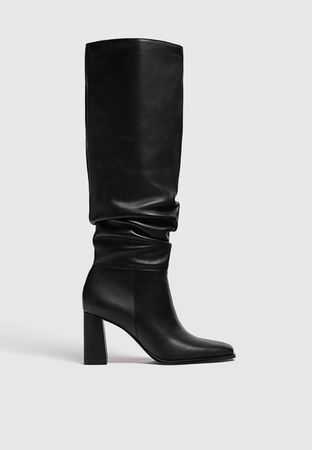 Slouchy leather high-heel boots - Women's Favorites | Stradivarius United States