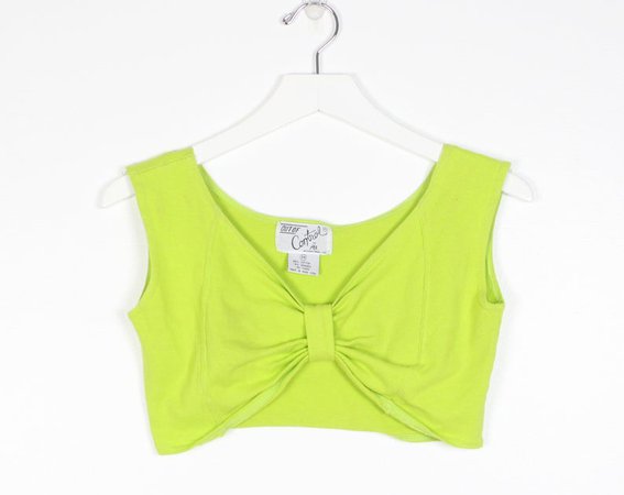 Vintage 80s Bow Front Crop Top Bright Lime Green 1980s Bra Top | Etsy