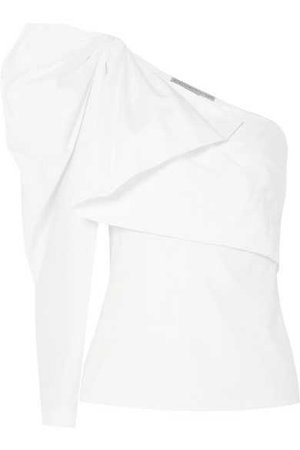Stella McCartney | One-shoulder bow-embellished cotton-poplin top | NET-A-PORTER.COM