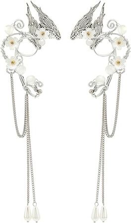 Amazon.com: OwMell Elf Elven Ear Cuffs, Non-Pierced Filigree Wrap Earrings Ear Cuffs for Women Wedding Handcraft Flowers Jewelry Threader - Bule Tassel Chain: Clothing, Shoes & Jewelry