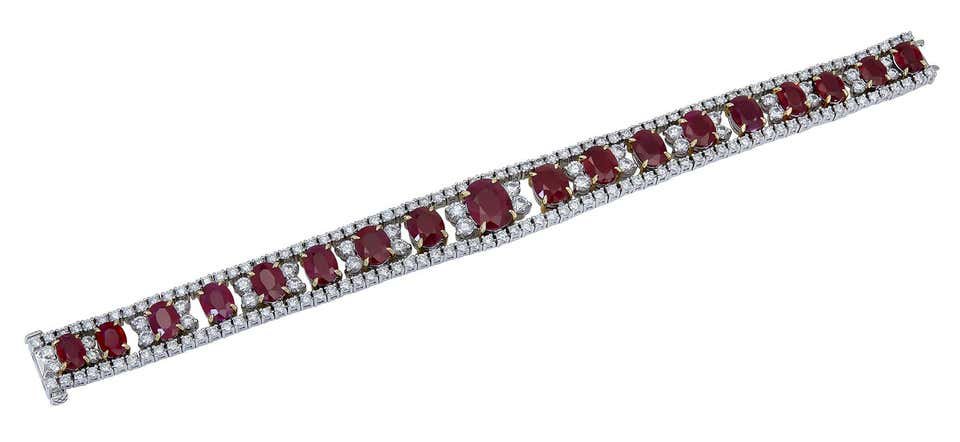 28.70 Carat Burmese Ruby and Diamond Bracelet
