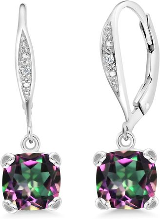 Amazon.com: Gem Stone King 925 Sterling Silver Green Mystic Topaz and White Diamond Lever Back Earrings For women (3.41 Cttw, Center Stone:7MM): Clothing, Shoes & Jewelry