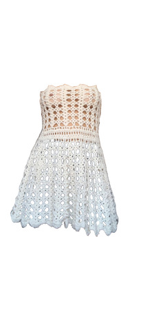 crotchet white knit strapless mini dress