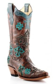 Women’s Brown Corral Boots Turquoise Crosses Western Wear