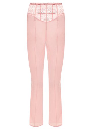Elements Powder Pink Silk Georgette Pyjama Trousers With Lurex Embroidery | La Perla