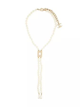Chanel Vintage CC logo imitation peal necklace