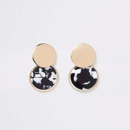 Black mono print circle drop earrings - Earrings - Jewelry - women
