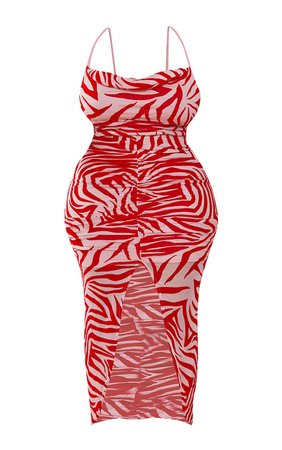 Plus Rose Devore Ruched Cowl Neck Midi Dress | PrettyLittleThing USA