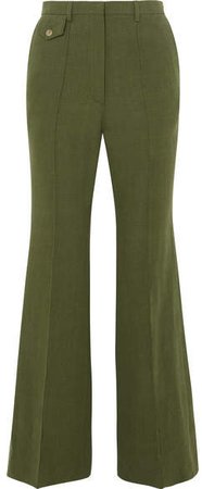 Agata Linen Flared Pants - Green