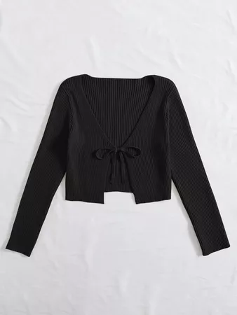 Tie Front Rib-knit Cardigan | SHEIN USA