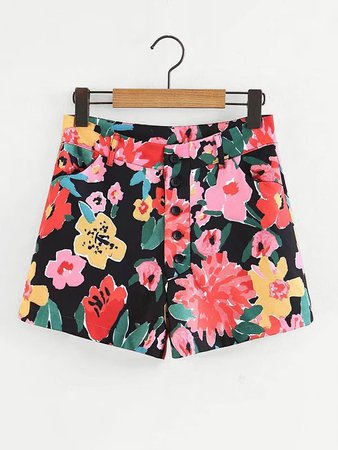 All Over Flowers Button Up Shorts