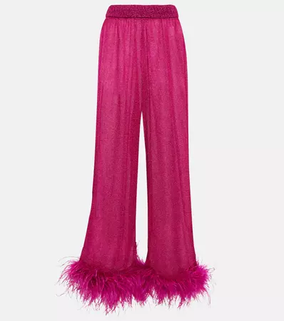 Lumiere Plumage Wide Leg Pants in Pink - Oseree | Mytheresa
