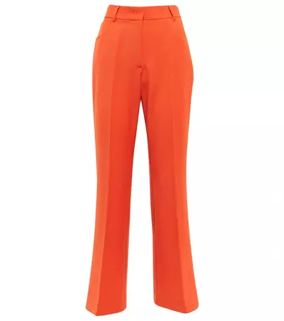 Wool and silk high-rise straight pants in orange - Valentino