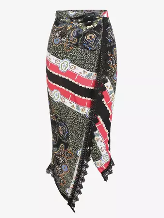 ZAFUL Bandana Paisley Print Crochet Trim Twist Maxi Skirt In BLACK | ZAFUL 2023