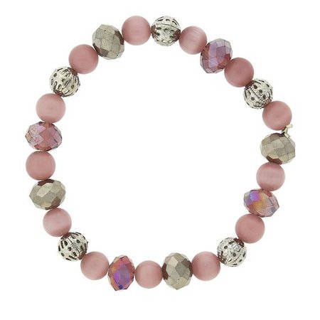 Silver-Tone And Pink Stretch Bracelet