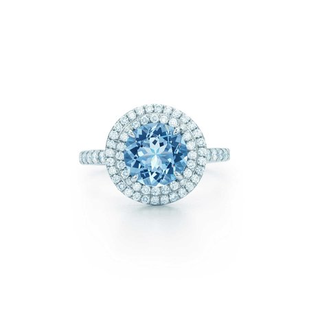 Tiffany Soleste® ring in platinum with a .70-carat aquamarine and diamonds. | Tiffany & Co.
