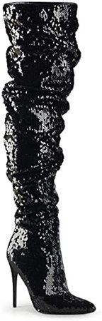 (Black Glitter) Pleaser Women's Courtly-3011 Thigh-high Boot | Boots