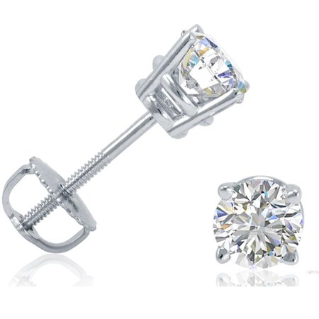 IGI Certified 14K White Gold Round Diamond Stud Earrings with Screw-Ba | MLG Jewelry