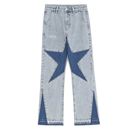 Star Patch Design Pants Men's Hip Hop Washed Jeans