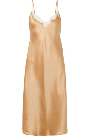 Mes Demoiselles | Sequoia lace-trimmed silk-satin slip dress | NET-A-PORTER.COM