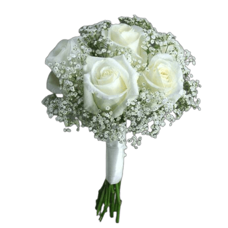 White Roses and Baby's Breath Bridal Bouquet