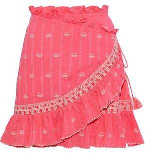 Midsummer Moments Embroidered Cotton-jacquard Mini Wrap Skirt