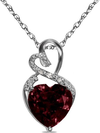Amazon.com: The Diamond Deal Lab-Created Red Garnet Gemstone January Birthstone Heart and Diamond Accent Pendant Necklace Charm in 925 Sterling Silver: Clothing