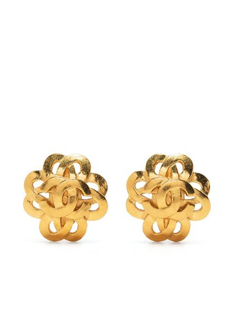 Chanel Pre-Owned 1997 CC Clover clip-on earrings - FARFETCH