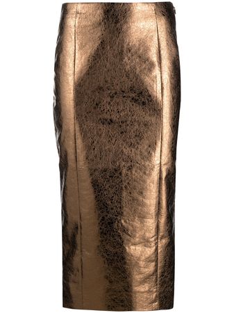 ROTATE cracked-effect Metallic Pencil Skirt - Farfetch