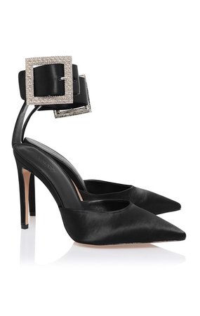 Shoes : 'Krista' Black Crystal Buckle Pumps