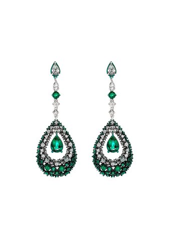 MARIANI 18kt white gold emerald and diamond drop earrings white & green 3098OR - Farfetch