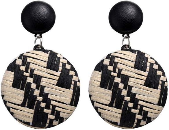 Amazon.com: KaFu Woven Rattan Earrings Handmade Wicker Earrings Straw Knit Hoop Lightweight Bohemian Dangle Hoop Earrings Drop Dangle Geometric Statement Earrings for Women Girls (black): Clothing, Shoes & Jewelry