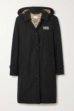 Hooded Appliqued Shell Raincoat - Black