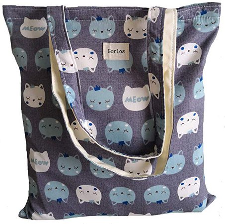 Canvas Tote Carrying Bag for Book Lovers, Readers, and Bibliophiles, Travel bag, shopping bag, Reusable Grocery Bags (52-no Closure-cat Cartoon Blue): Shoes