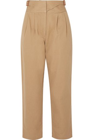 Loewe | Leather-trimmed herringbone cotton straight-leg pants | NET-A-PORTER.COM