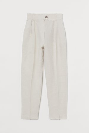 Linen-blend trousers - Light beige - Ladies | H&M GB