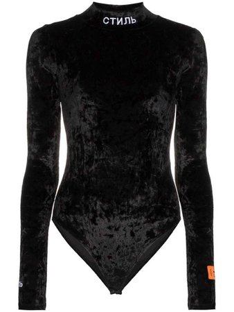 Heron Preston logo embroidered velvet bodysuit - Black